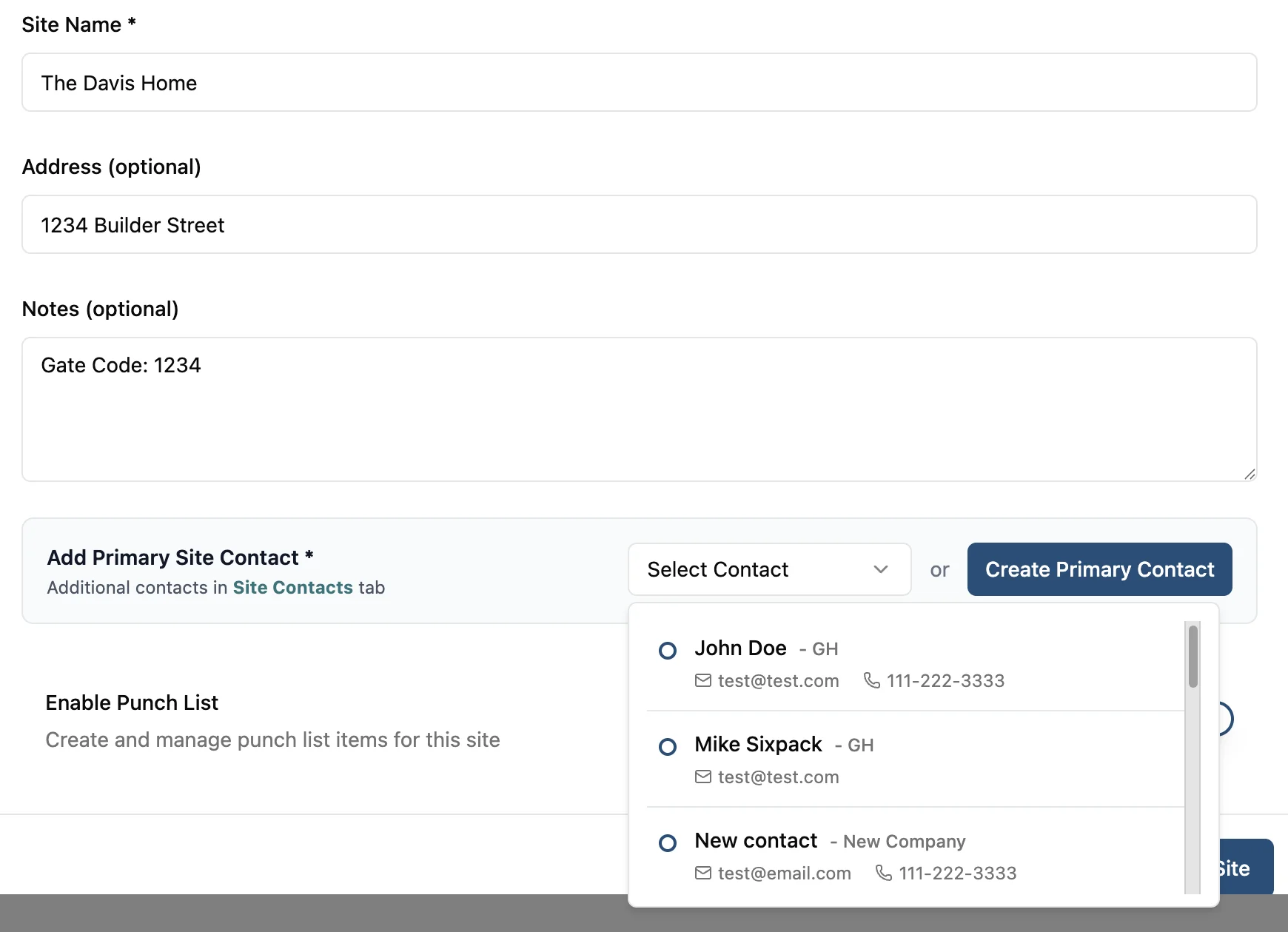 Multiple Site Contacts - Screenshot 1