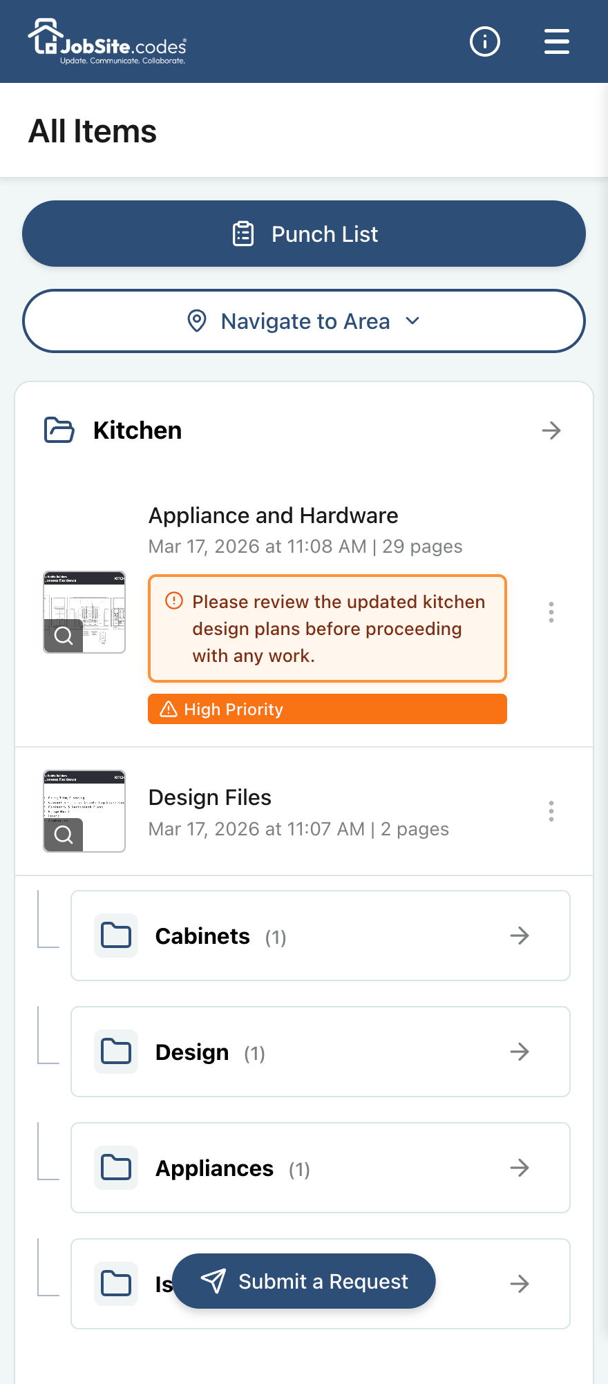 Instant access project view on mobile